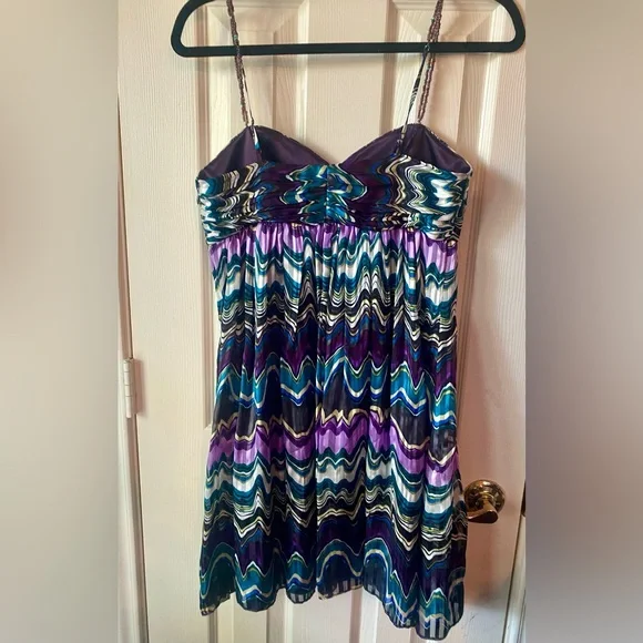 Laundry by Shelli Segal silk dress w/ beaded straps size 4 multicolor Y2K - Picture 5 of 7